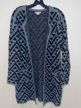 Ariat Aztec Print Open Front Cardigan Women's L Gray Black Long‎ Sleeve Pockets